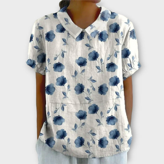 Lina - Sommer Damenbluse mit Blumenmuster und Kurzarm