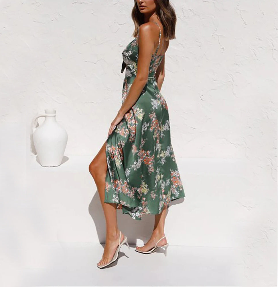 Malena - Langes geblümtes Kleid mit Schlitzen