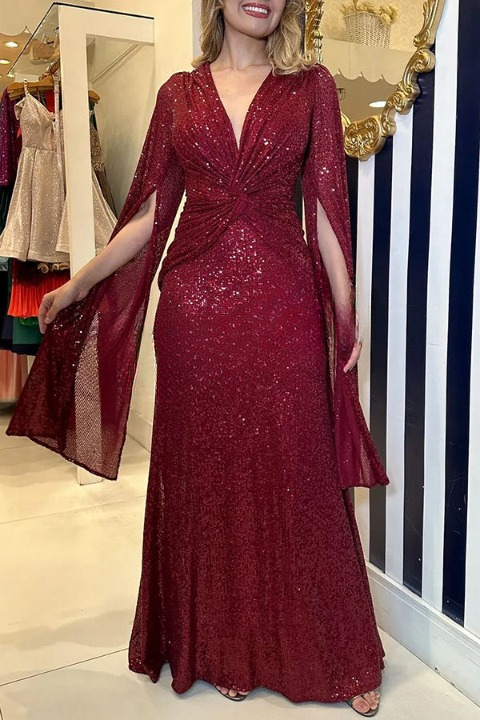 Elena | Elegantes langes Kleid mit V-Ausschnitt und Spitzendetails