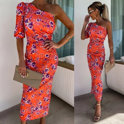 Isabella - Geblümtes Bodycon-Kleid mit einer Schulter