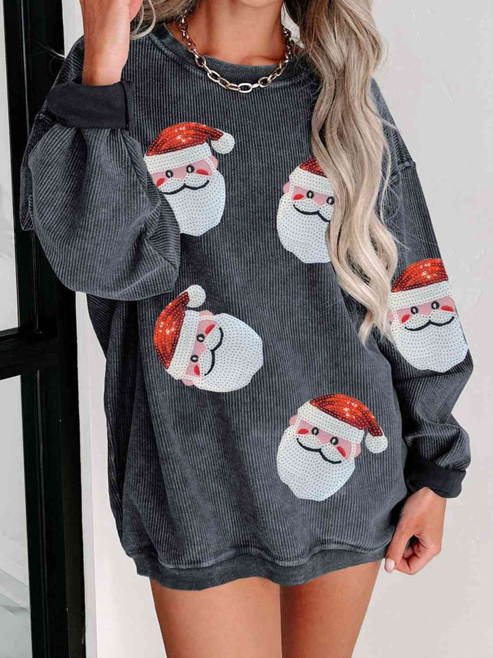 Luna | Geripptes sweatshirt mit pailletten und santa-patch