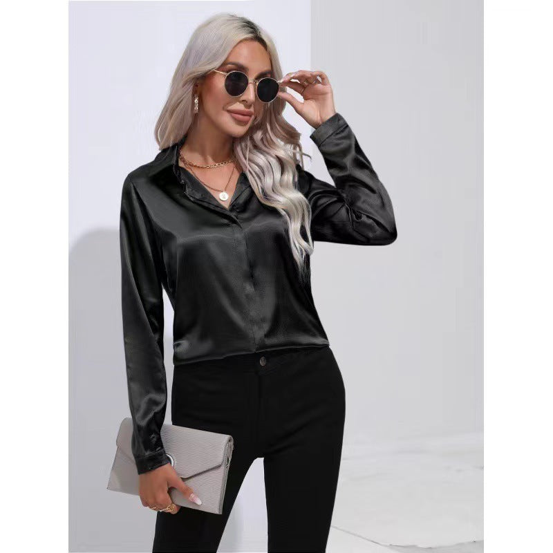Luna - Langärmelige Satinbluse mit raffiniertem Touch