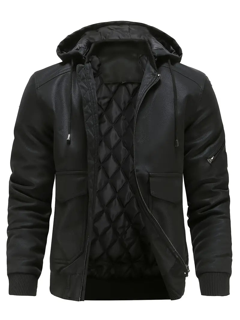 Carding | Herren Leder-Winterjacke mit Kapuze