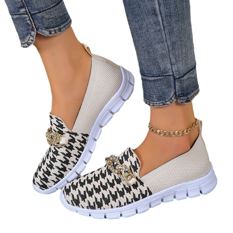 Stuttgart | Mode Hahnentritt Print Kette Mesh Schuhe