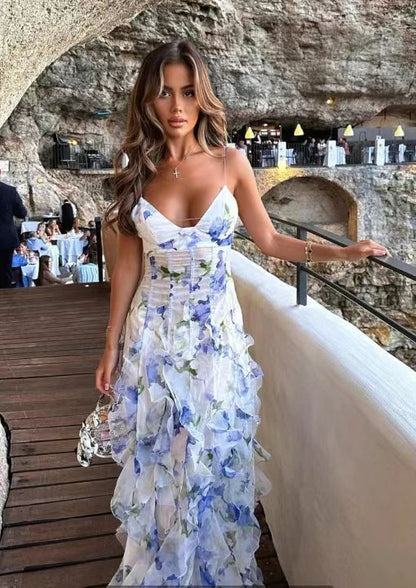 Isabella - Langes geblümtes Kleid mit Rüschen