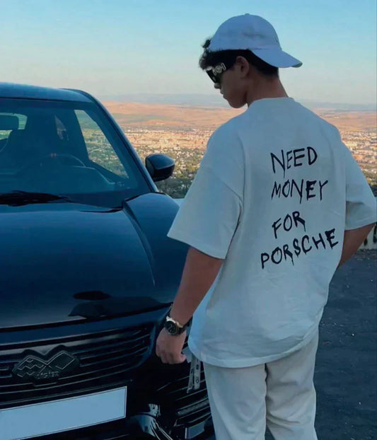Mark | Herren Vintage 'Need Money For Porsche' Baumwoll-T-Shirt